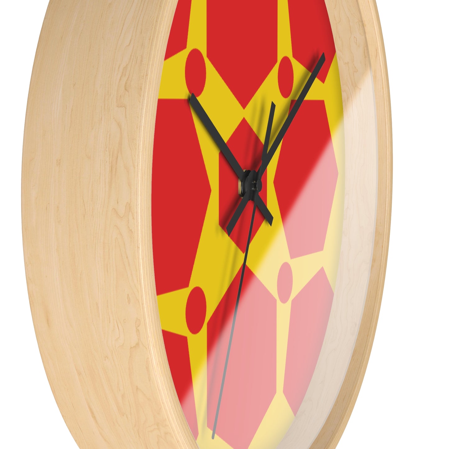 Geometric Honeycomb Wall Clock — Bold Red & Yellow Modern Decor