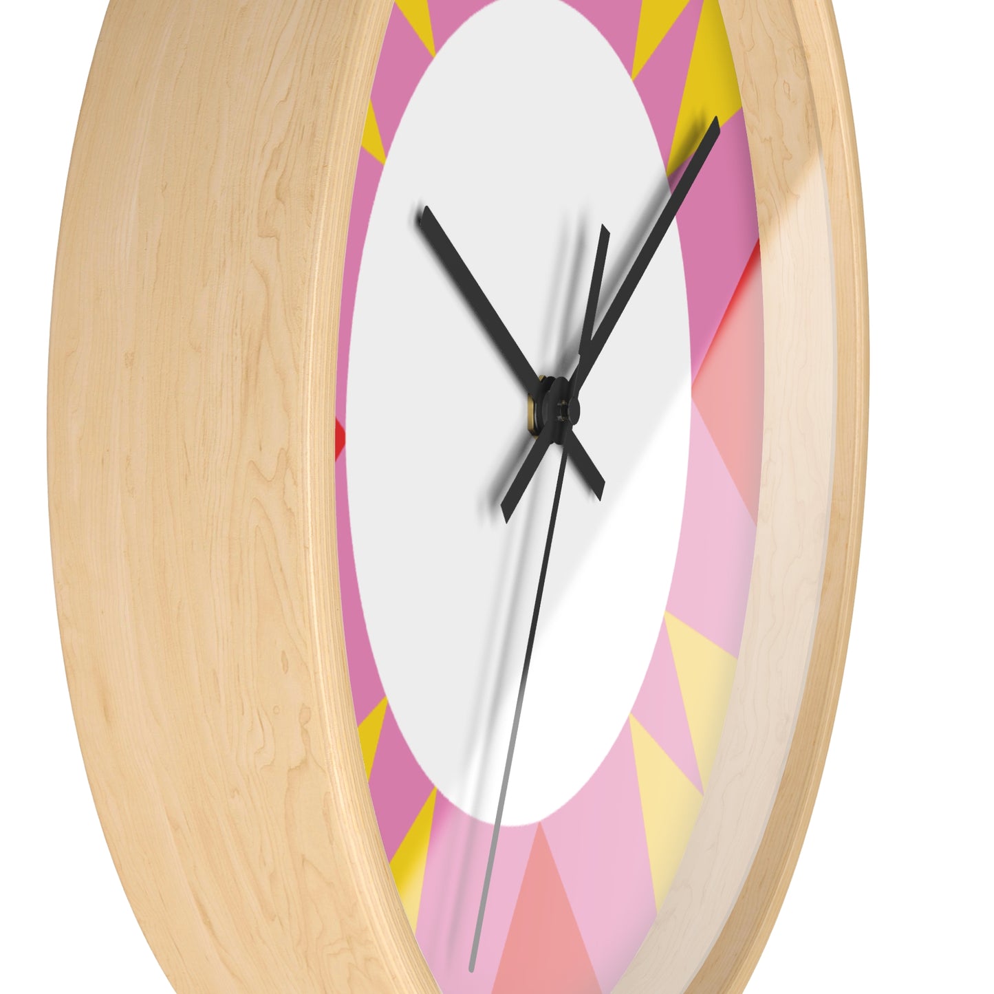 Colorburst Geometric Wall Clock — Bright Pink, Red & Yellow Sunburst Design