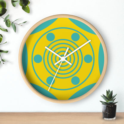 Retro Sunburst Wall Clock — Modern Geometric Yellow & Teal Home Decor