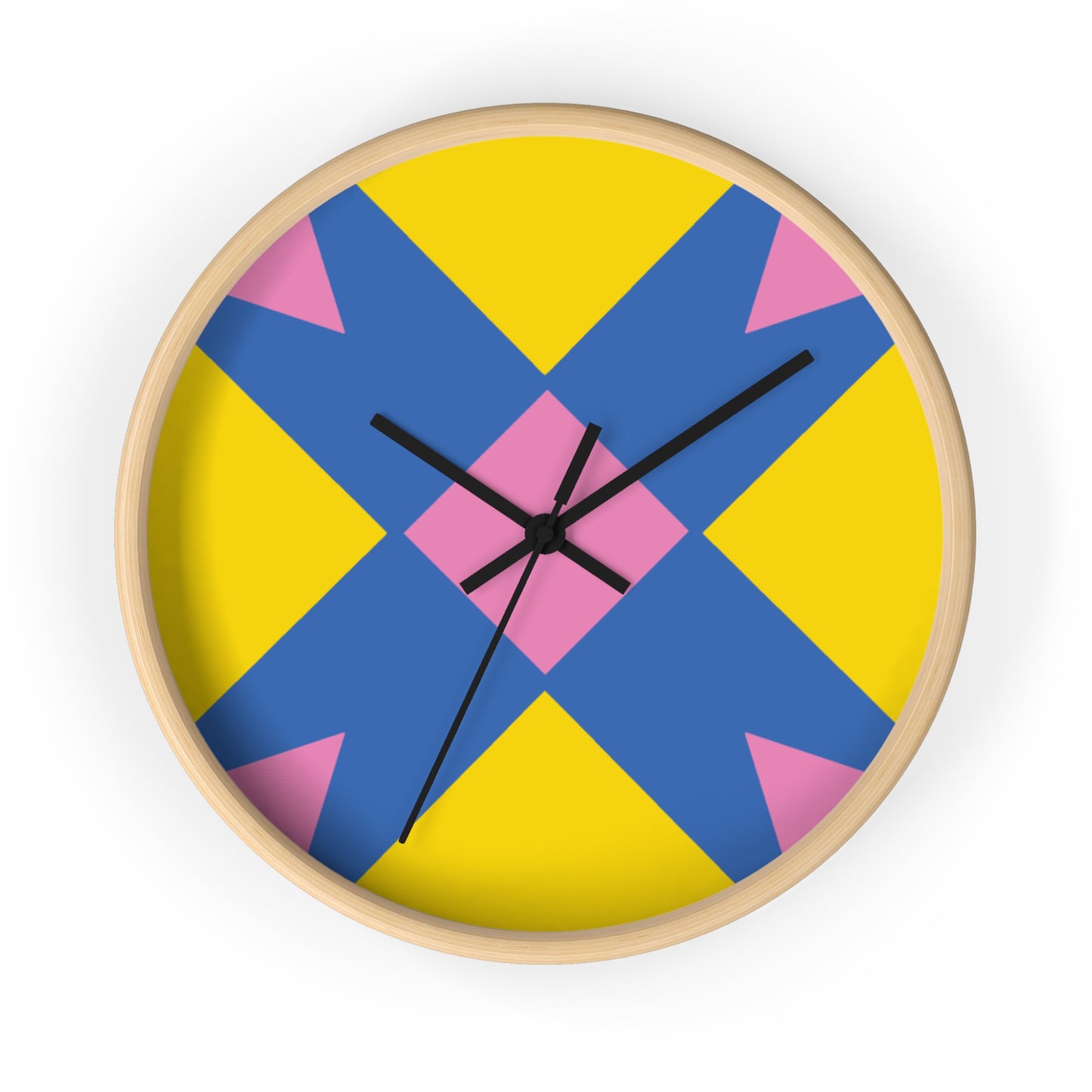 Geometric Pop Art Wall Clock — Bold Yellow, Blue & Pink Modern Decor