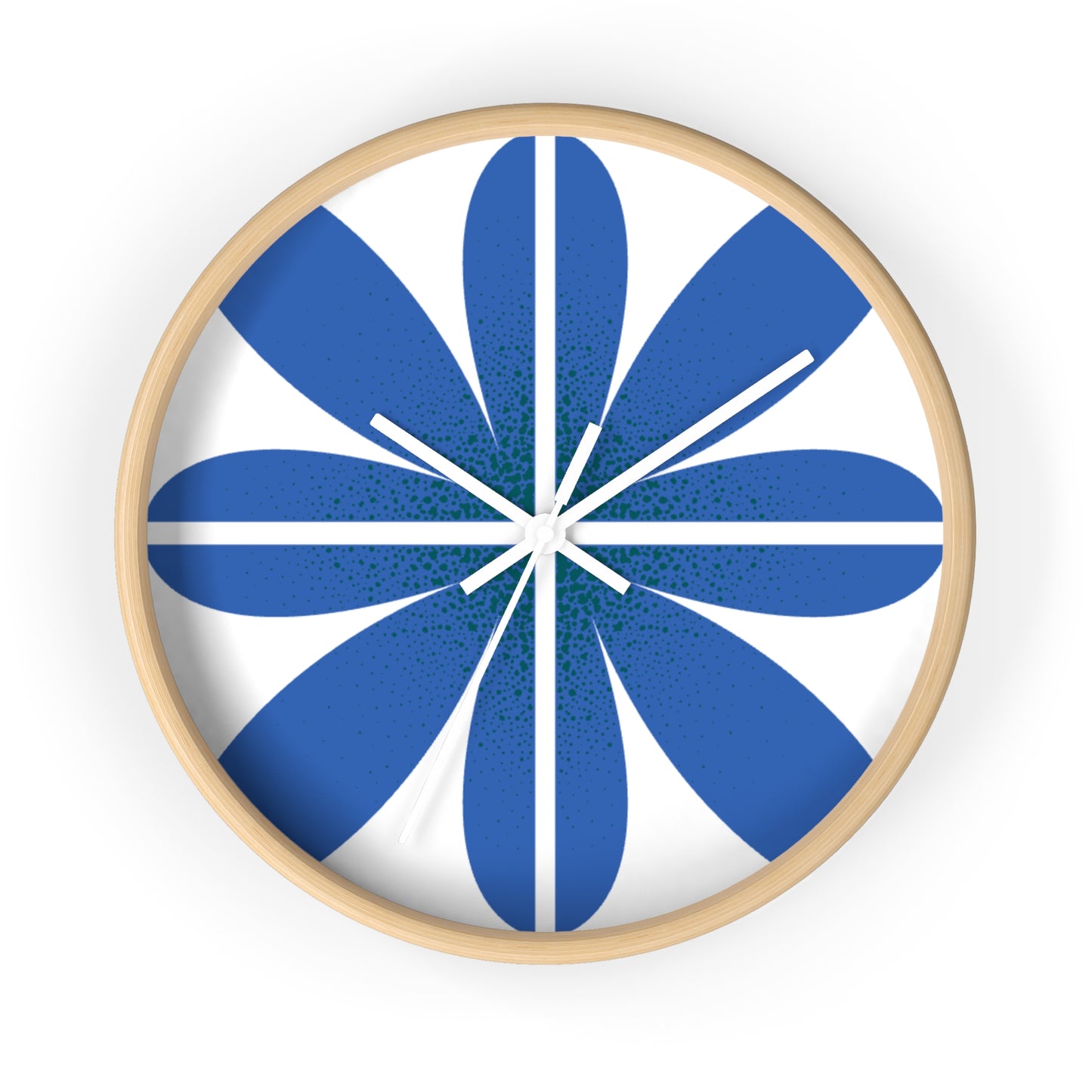 Blue Retro Flower Wall Clock — Mid-Century Modern Floral Home Decor