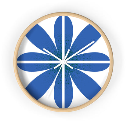 Blue Retro Flower Wall Clock — Mid-Century Modern Floral Home Decor