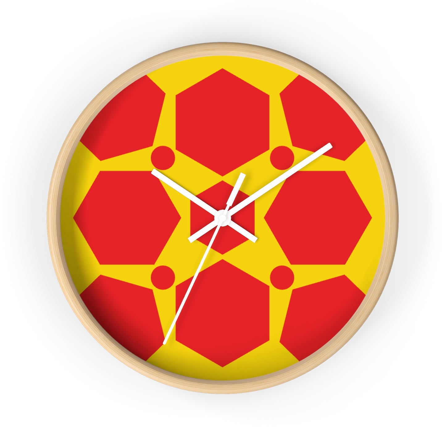 Geometric Honeycomb Wall Clock — Bold Red & Yellow Modern Decor