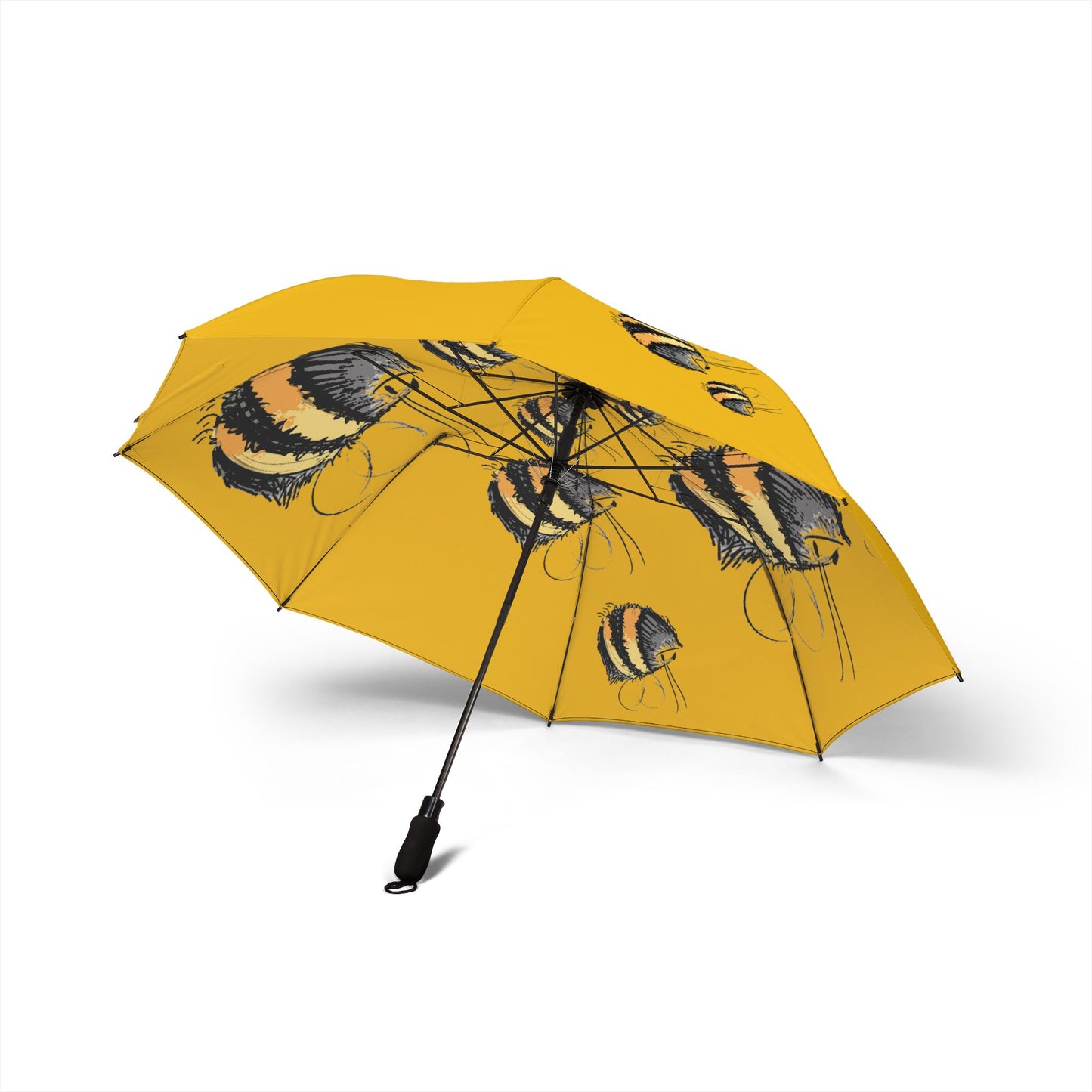 Bee Print Foldable Umbrella — Yellow Bumblebee Compact Travel Umbrella