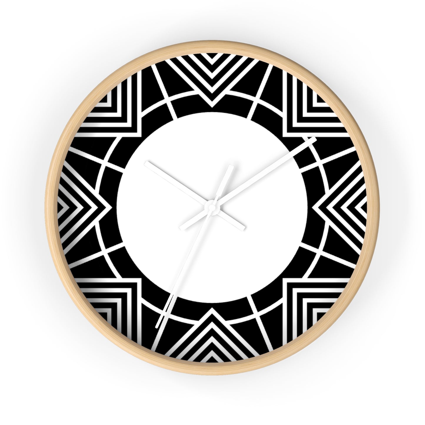 Geometric Black & White Wall Clock — Modern Art Deco Starburst Design