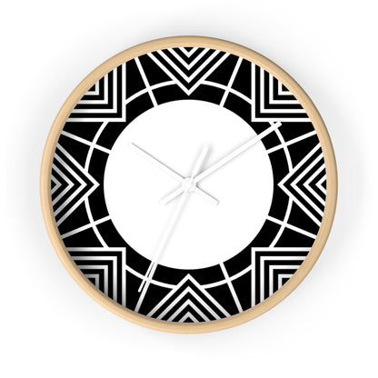 Geometric Black & White Wall Clock — Modern Art Deco Starburst Design