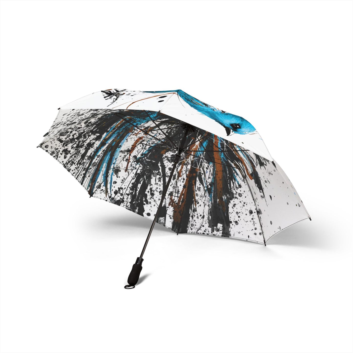 Foldable Umbrella - Blue Feathered Bird Splash Art, Semi-Automatic Travel Umbrella