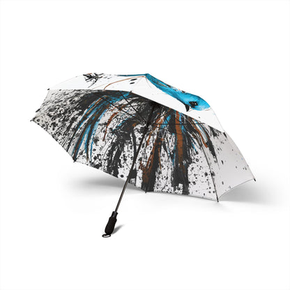 Foldable Umbrella - Blue Feathered Bird Splash Art, Semi-Automatic Travel Umbrella